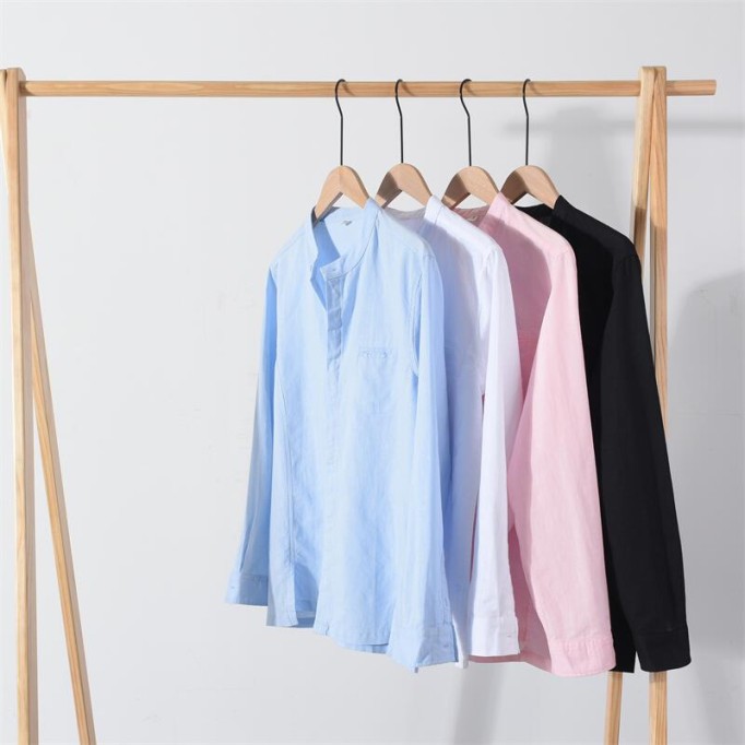 Men's Cotton Renbom Stand Collar Long Sleeve Shirt