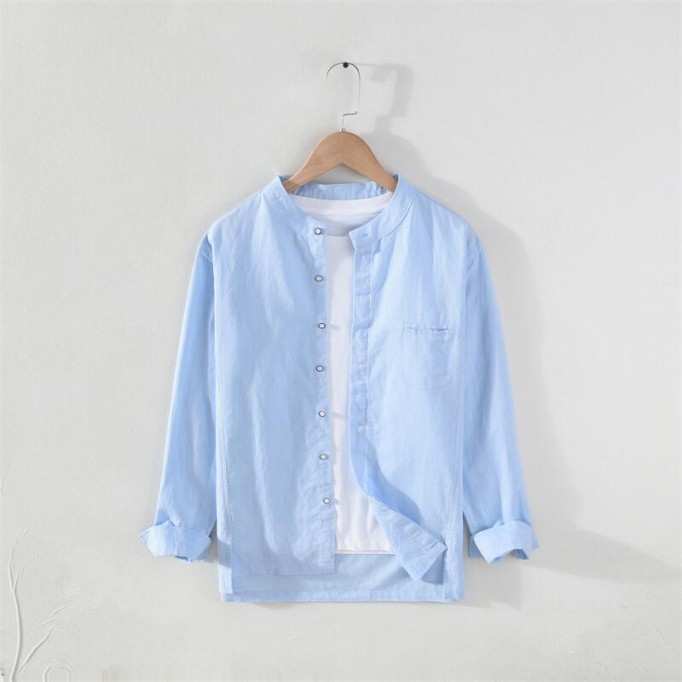Men's Cotton Renbom Stand Collar Long Sleeve Shirt