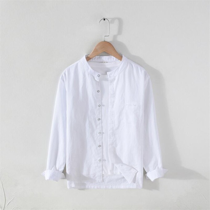 Men's Cotton Renbom Stand Collar Long Sleeve Shirt