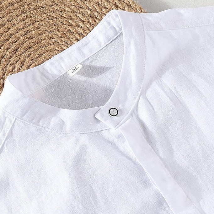 Men's Cotton Renbom Stand Collar Long Sleeve Shirt