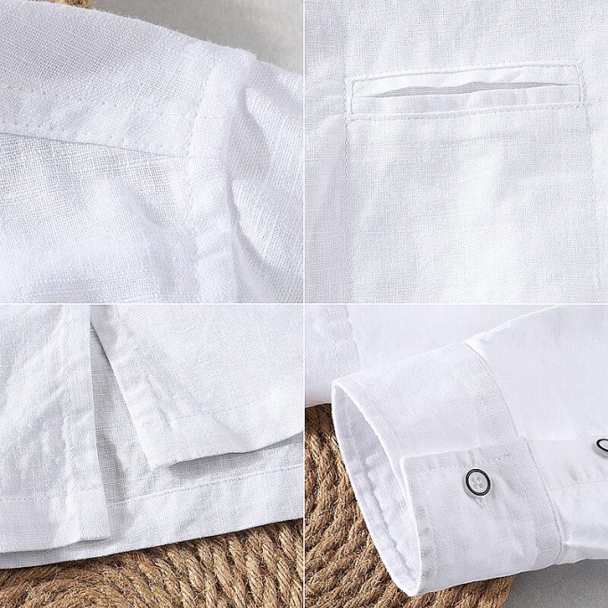 Men's Cotton Renbom Stand Collar Long Sleeve Shirt