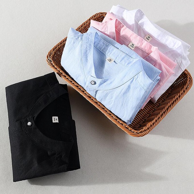 Men's Cotton Renbom Stand Collar Long Sleeve Shirt