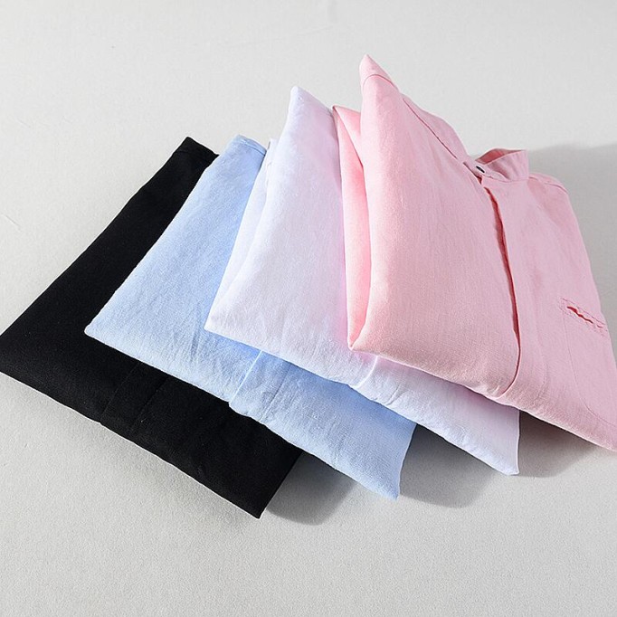 Men's Cotton Renbom Stand Collar Long Sleeve Shirt