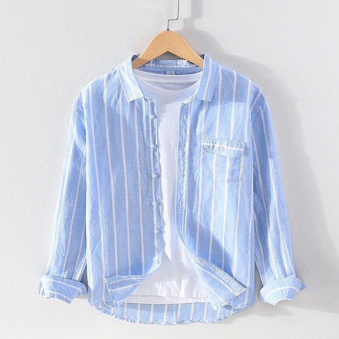 Men's Striped Renbom Long Sleeve Shirt - Casual Slim Fit