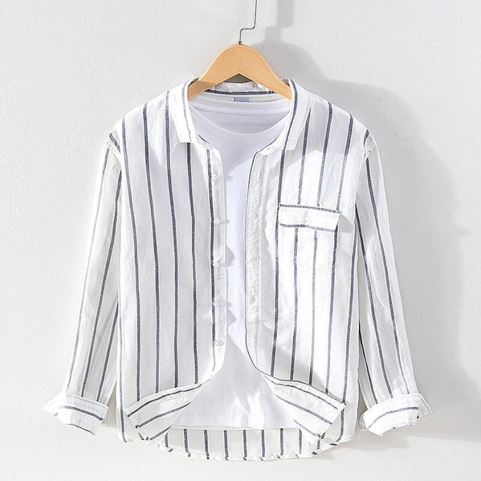 Men's Striped Renbom Long Sleeve Shirt - Casual Slim Fit