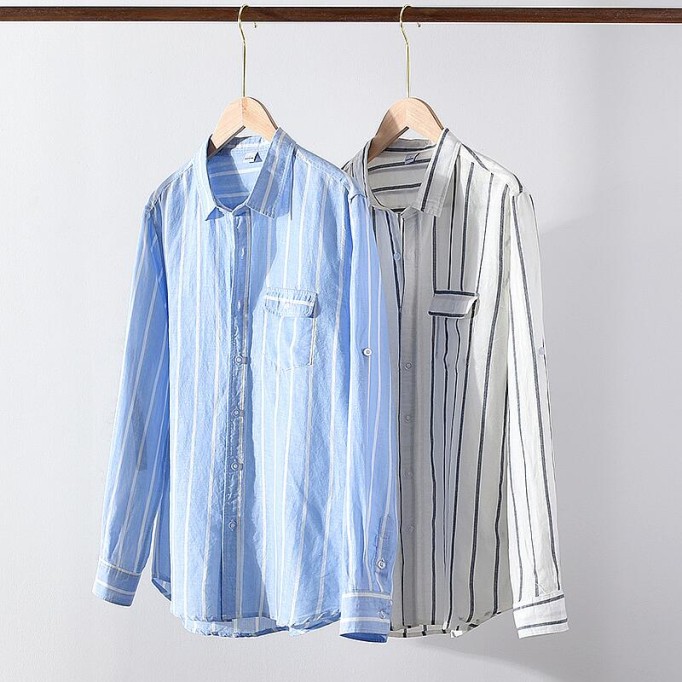 Men's Striped Renbom Long Sleeve Shirt - Casual Slim Fit