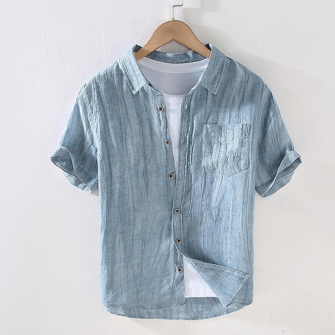 Men's Vintage Renbom Short Sleeve Shirt - Slim Fit, Lightweight