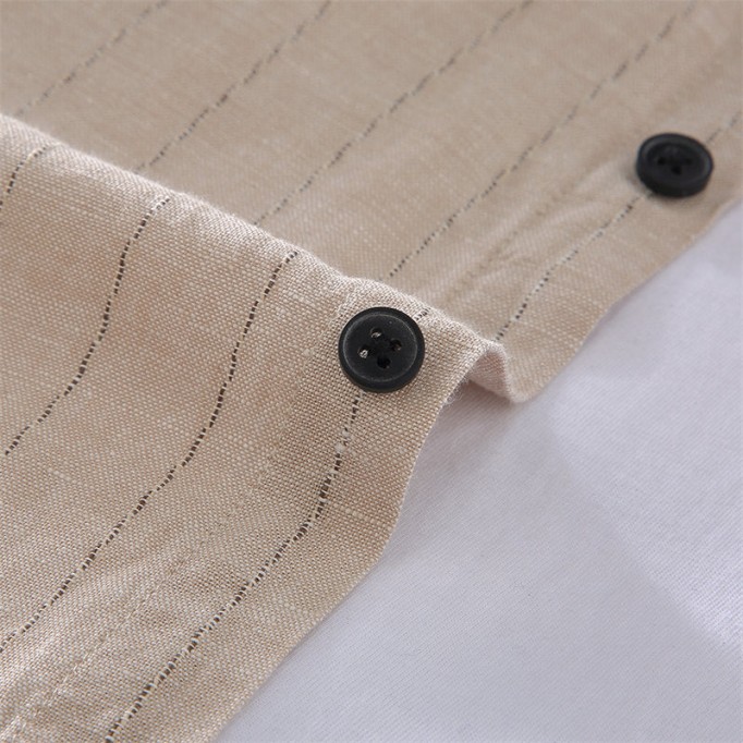 Stand Collar Cotton Renbom Striped Long-Sleeved Shirt