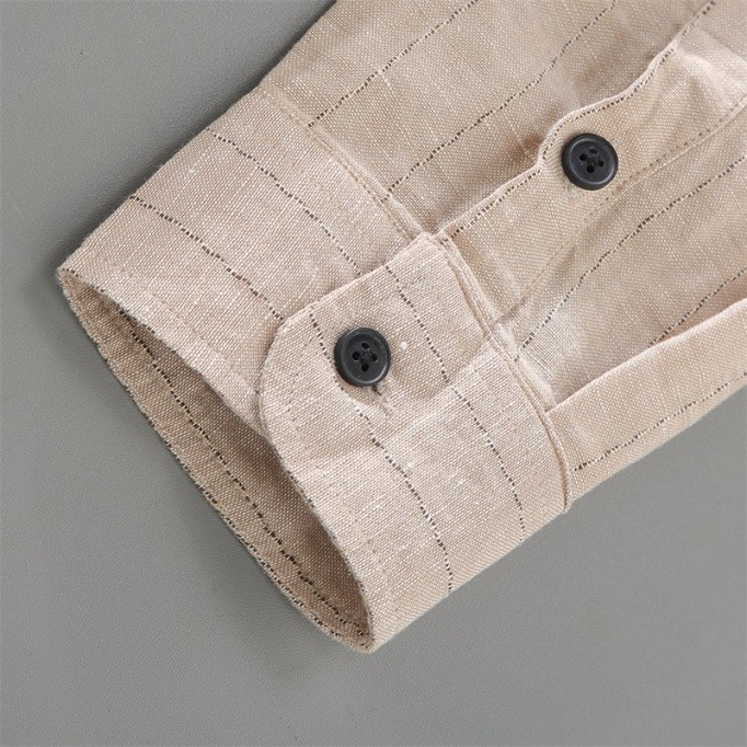 Stand Collar Cotton Renbom Striped Long-Sleeved Shirt