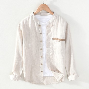 Stand Collar Pure Renbom Long Sleeve Shirt