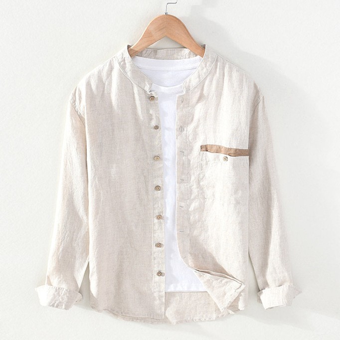Stand Collar Pure Renbom Long Sleeve Shirt