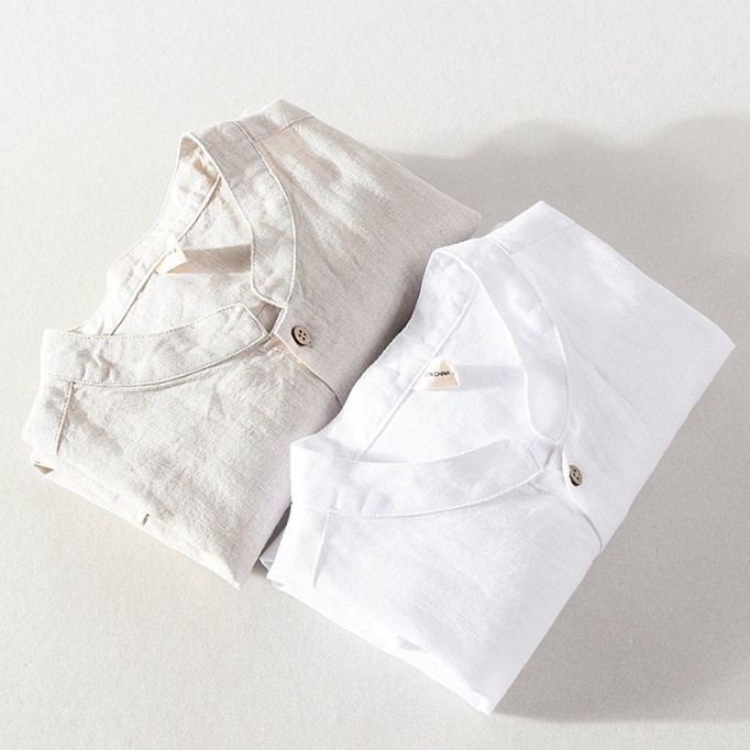 Stand Collar Pure Renbom Long Sleeve Shirt