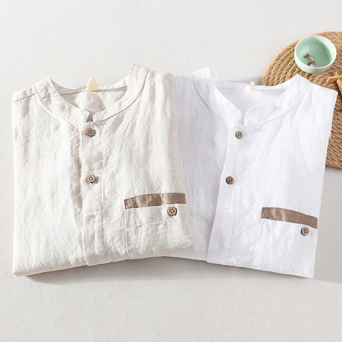 Stand Collar Pure Renbom Long Sleeve Shirt