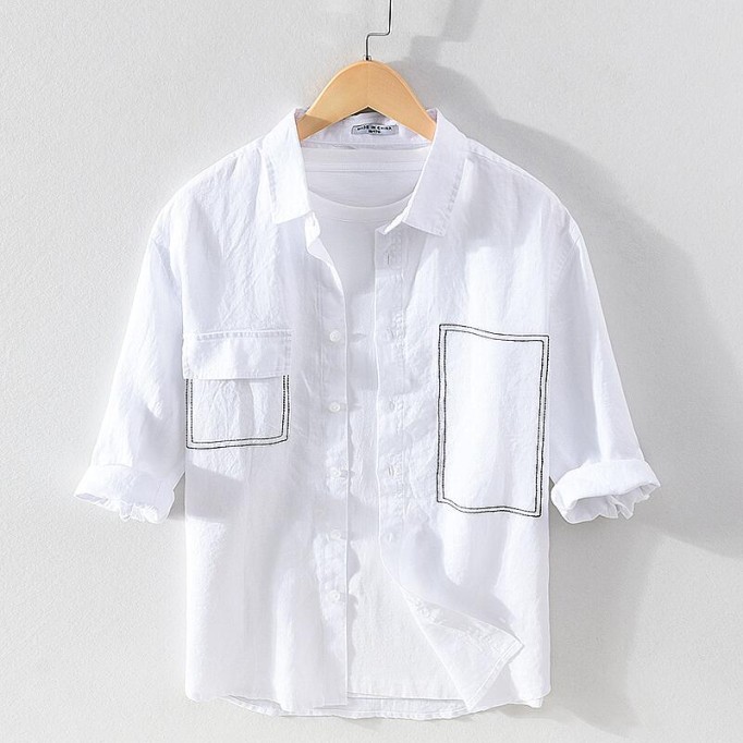 Loose Fit Renbom Shirt - 3/4 Sleeve, Embroidered