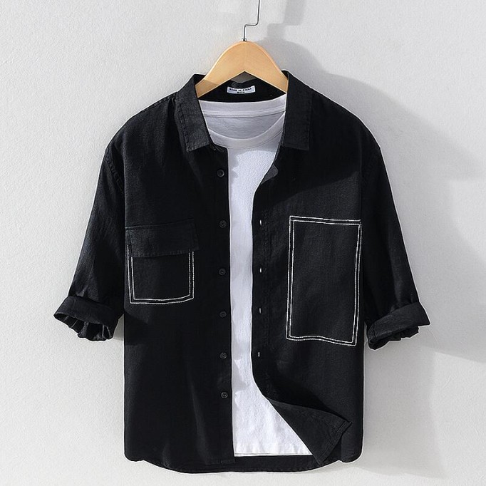 Loose Fit Renbom Shirt - 3/4 Sleeve, Embroidered