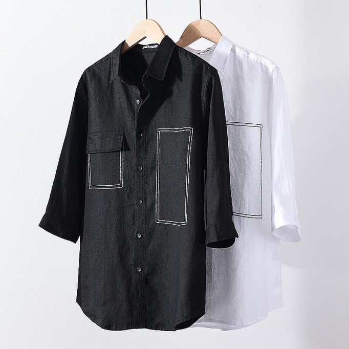 Loose Fit Renbom Shirt - 3/4 Sleeve, Embroidered
