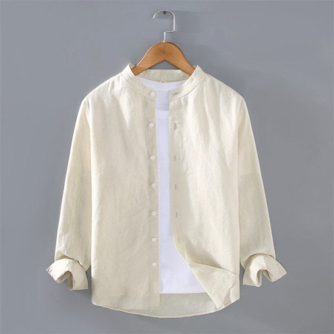 Stand Collar Pure Renbom Long Sleeve Shirt