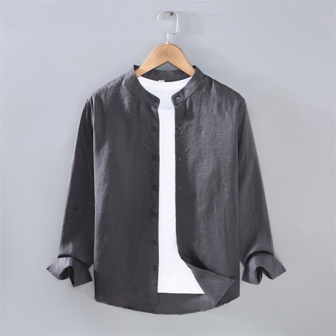 Stand Collar Pure Renbom Long Sleeve Shirt