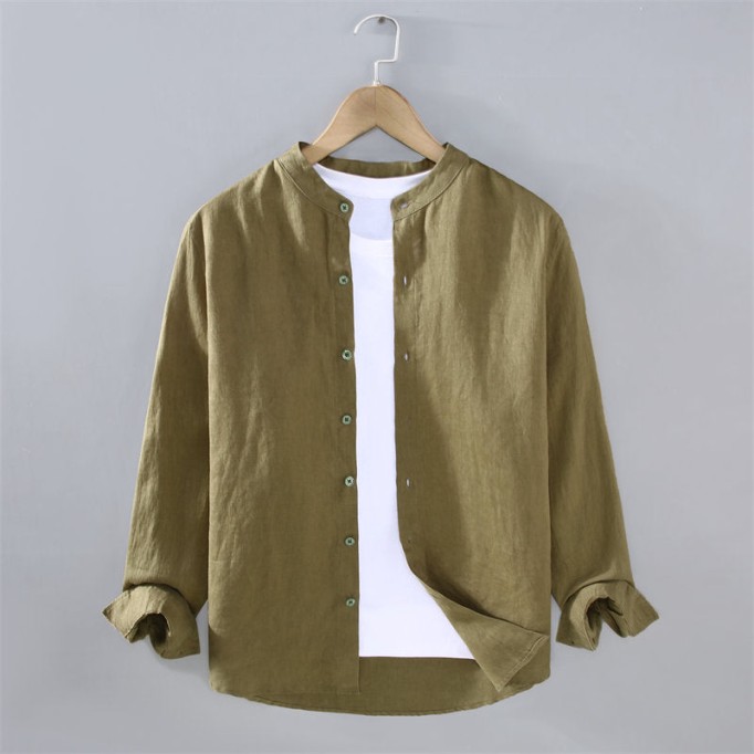 Stand Collar Pure Renbom Long Sleeve Shirt