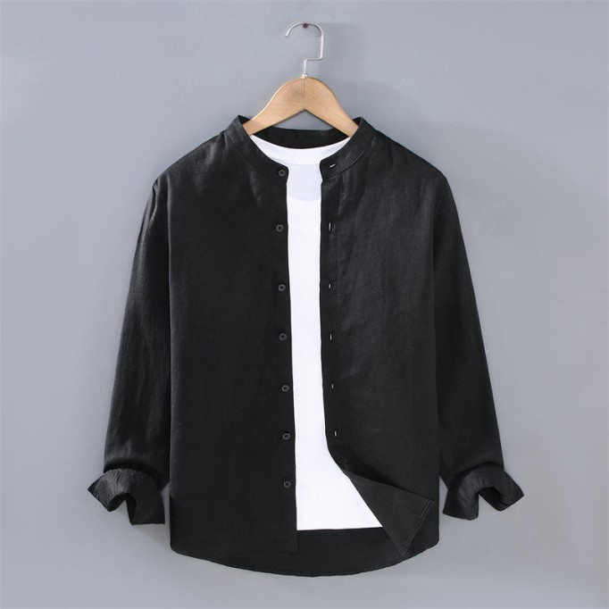 Stand Collar Pure Renbom Long Sleeve Shirt