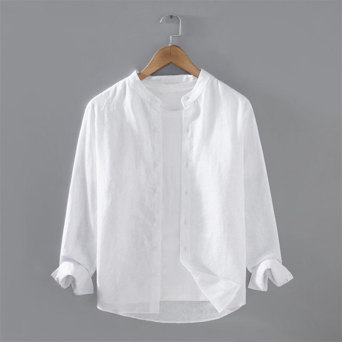 Stand Collar Pure Renbom Long Sleeve Shirt