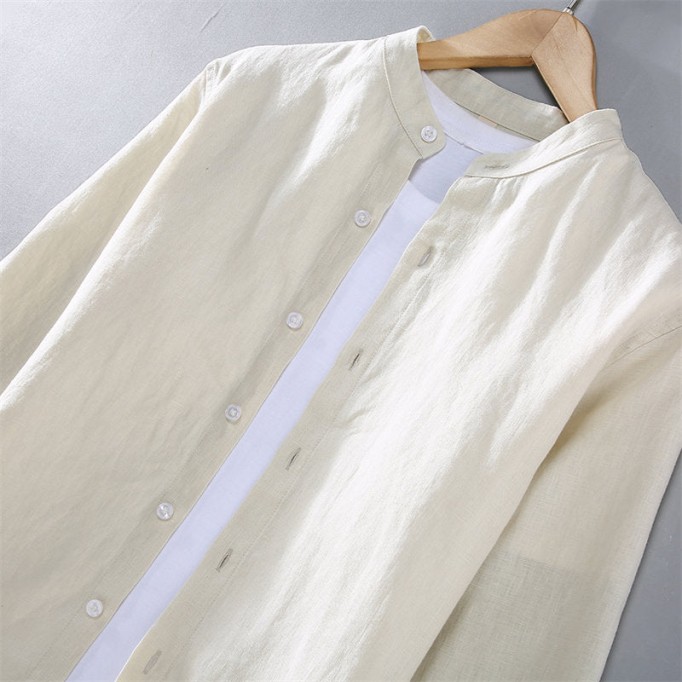 Stand Collar Pure Renbom Long Sleeve Shirt