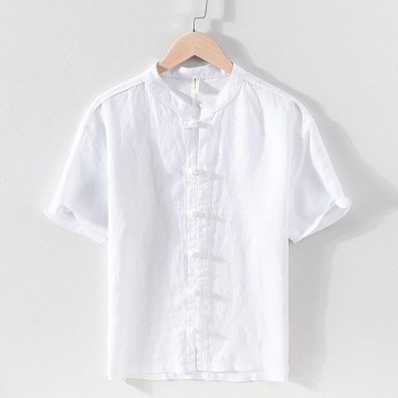 Vintage Renbom Button-up Shirt - Stand Collar, Casual, 3/4 Sleeve