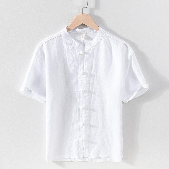 Vintage Renbom Button-up Shirt - Stand Collar, Casual, 3/4 Sleeve