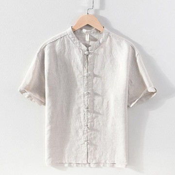 Vintage Renbom Button-up Shirt - Stand Collar, Casual, 3/4 Sleeve