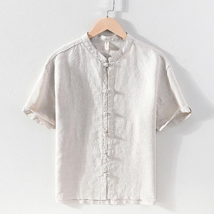 Vintage Renbom Button-up Shirt - Stand Collar, Casual, 3/4 Sleeve