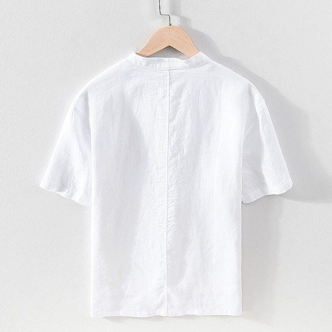 Vintage Renbom Button-up Shirt - Stand Collar, Casual, 3/4 Sleeve
