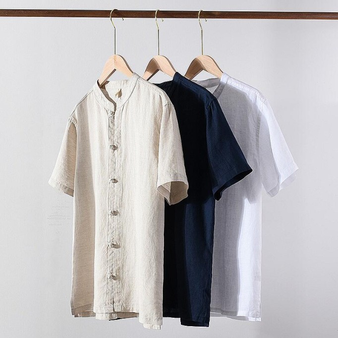 Vintage Renbom Button-up Shirt - Stand Collar, Casual, 3/4 Sleeve