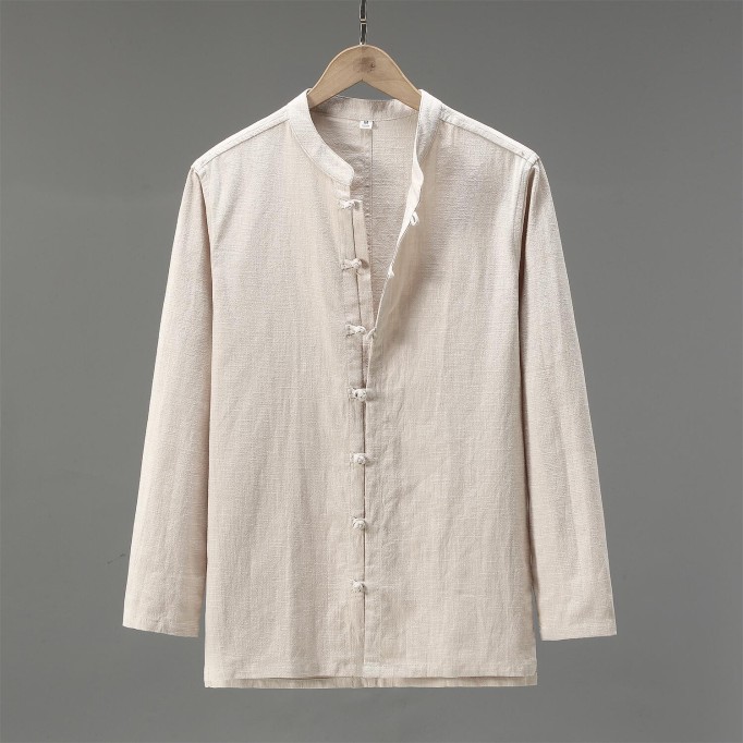 Men's Vintage Loose Fit Renbom Shirt - Stand Collar