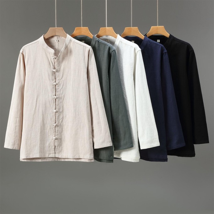 Men's Vintage Loose Fit Renbom Shirt - Stand Collar