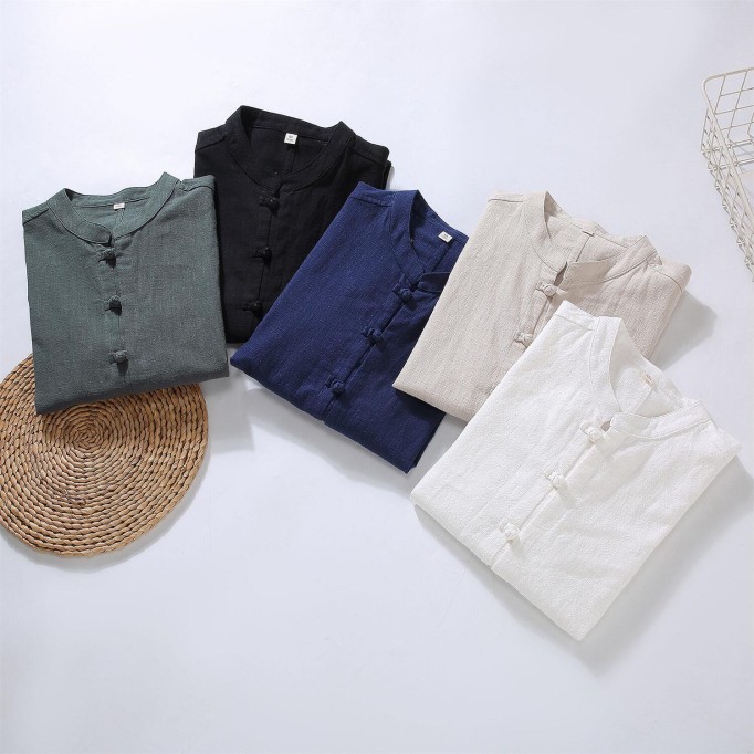 Men's Vintage Loose Fit Renbom Shirt - Stand Collar