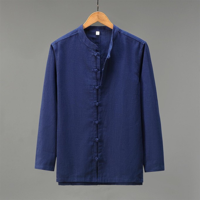 Men's Vintage Loose Fit Renbom Shirt - Stand Collar