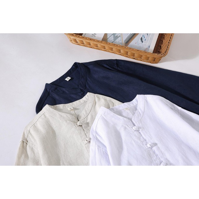 Men's Relaxed Fit Stand Collar Renbom Long Sleeve Shirt
