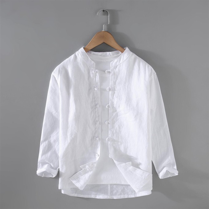 Men's Relaxed Fit Stand Collar Renbom Long Sleeve Shirt