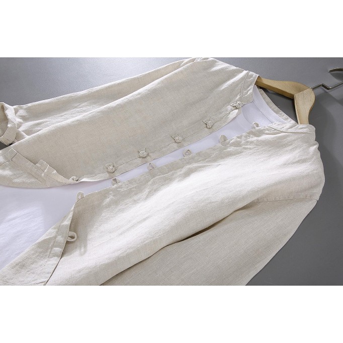 Men's Relaxed Fit Stand Collar Renbom Long Sleeve Shirt