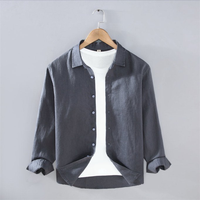 Solid Color Pure Renbom Casual Long Sleeve Shirt