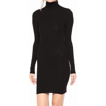 Women's Stretch Silk Rib Long Sleeve Turtleneck Mini Dress