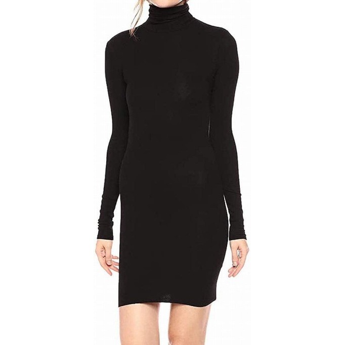 Women's Stretch Silk Rib Long Sleeve Turtleneck Mini Dress