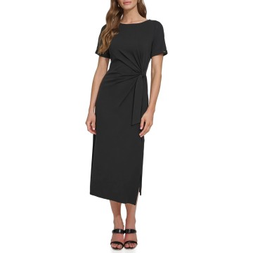 Women's Front Tie Boat Neck Short Sleeve Dress