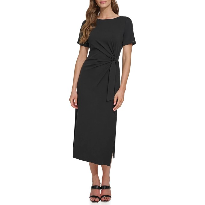 Women's Front Tie Boat Neck Short Sleeve Dress