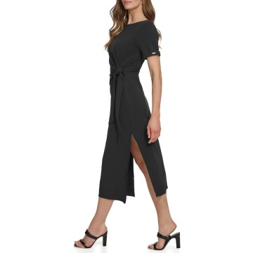 Women's Front Tie Boat Neck Short Sleeve Dress