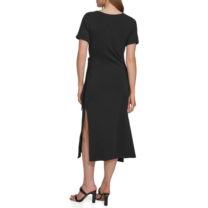 Women's Front Tie Boat Neck Short Sleeve Dress