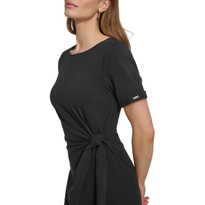 Women's Front Tie Boat Neck Short Sleeve Dress